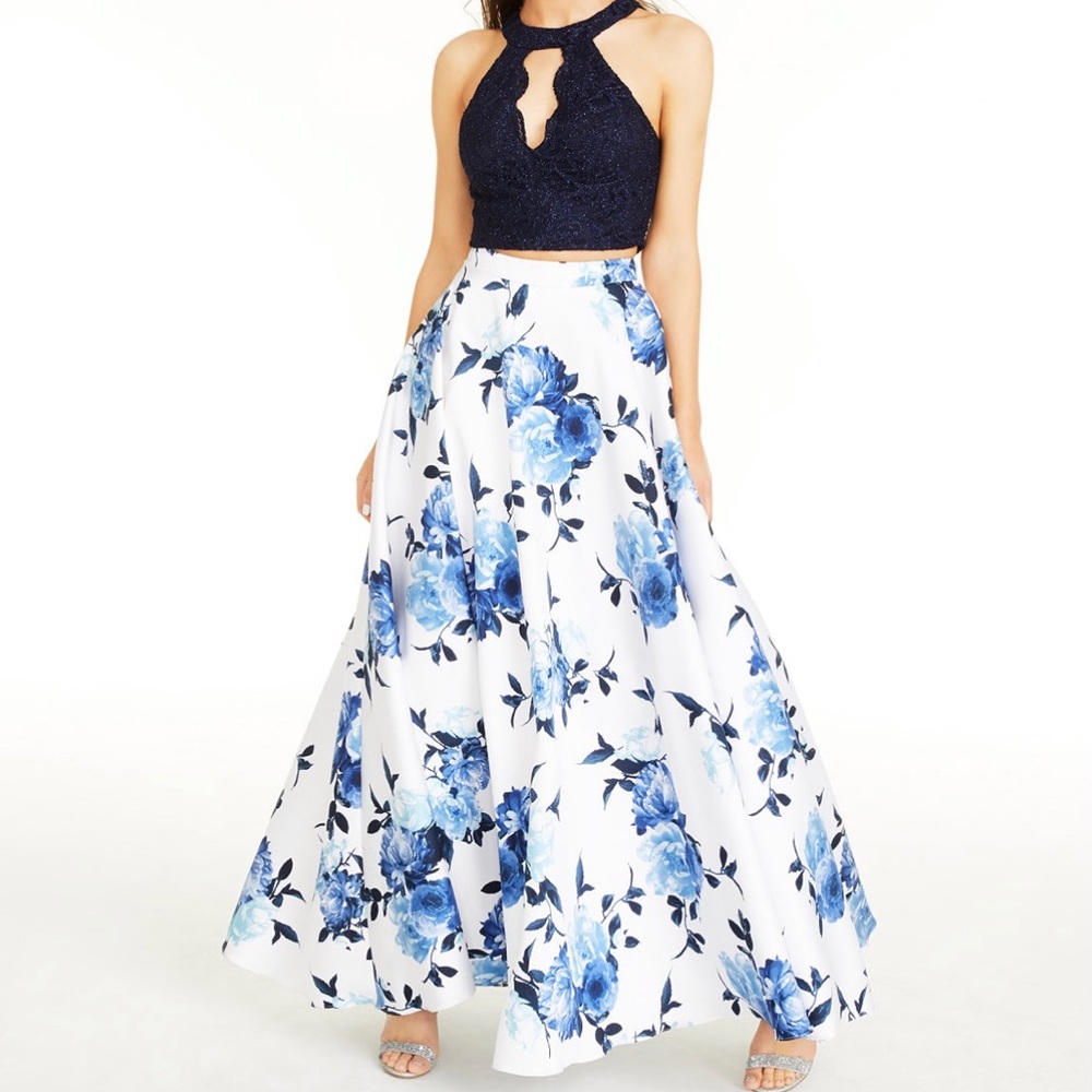 City Studios Junior’s Lace Top & Long Floral Skirt
